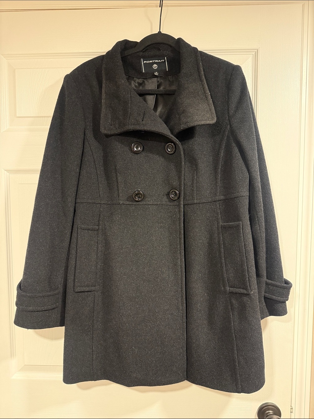 Black Double-Breasted Wool Pea Coat